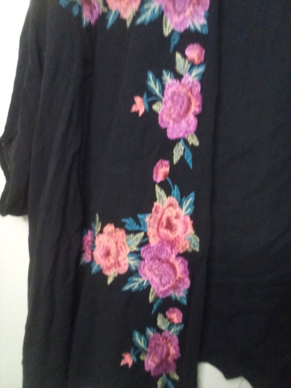 Yiayia Ponytail Lightweight Cardigan S M Open Front Embroidery Short Sleeve - Picture 7 of 15